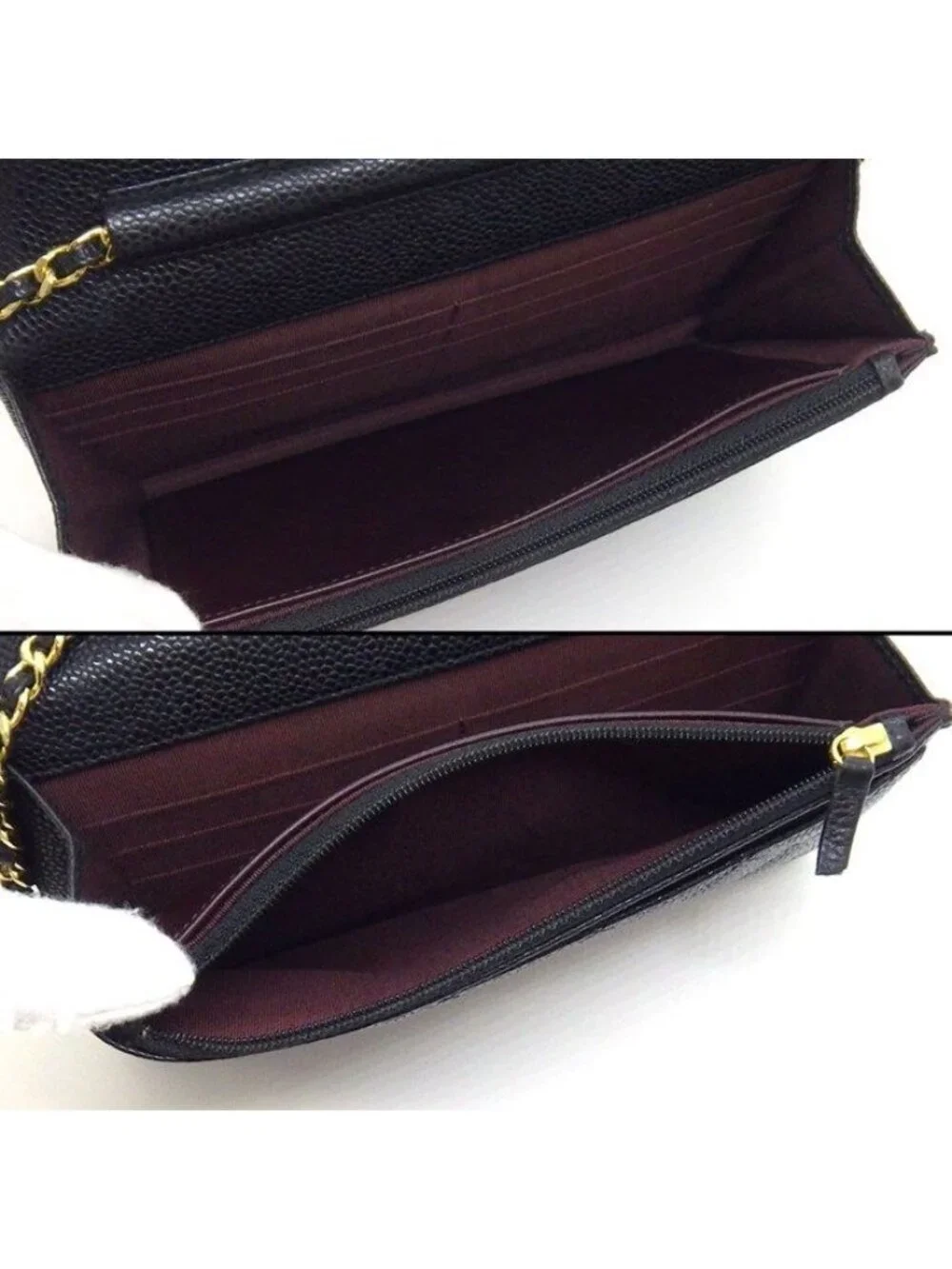 Chanel Shoulder Bag Quilted Classic Chain Wallet Black Caviar Leather Gold
